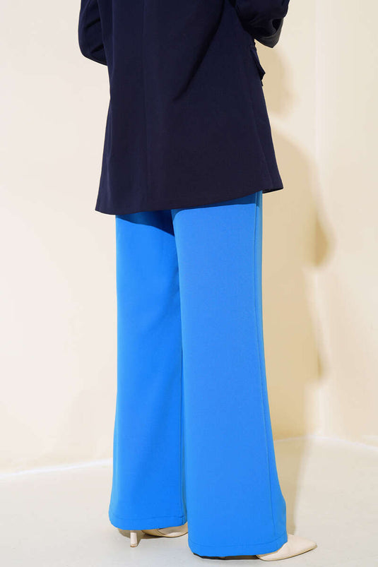 Dreilagige Hose mit weitem Bein in Blau