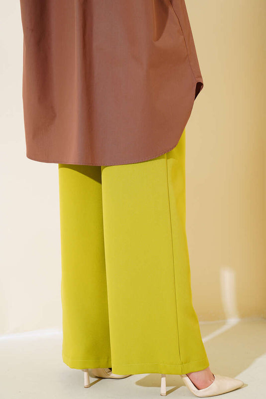Buy Three-Layered Wide-Leg Trousers Olive Green