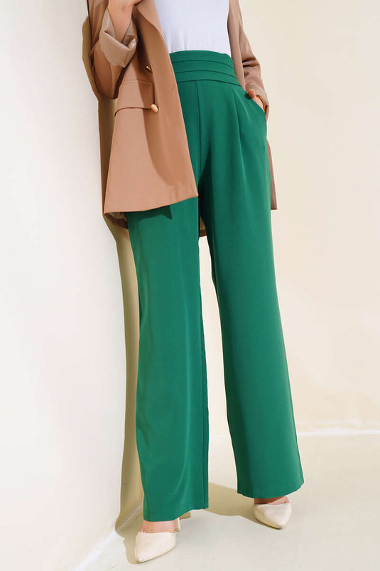 Dreilagige Hose mit weitem Bein, grün