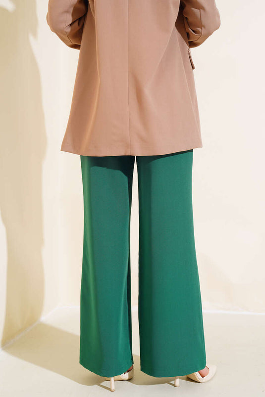 Pantalon large à trois épaisseurs à taille vert