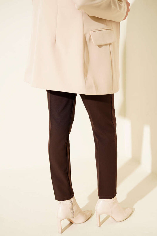 Beli Halb Gummierter Stoffhose Braun