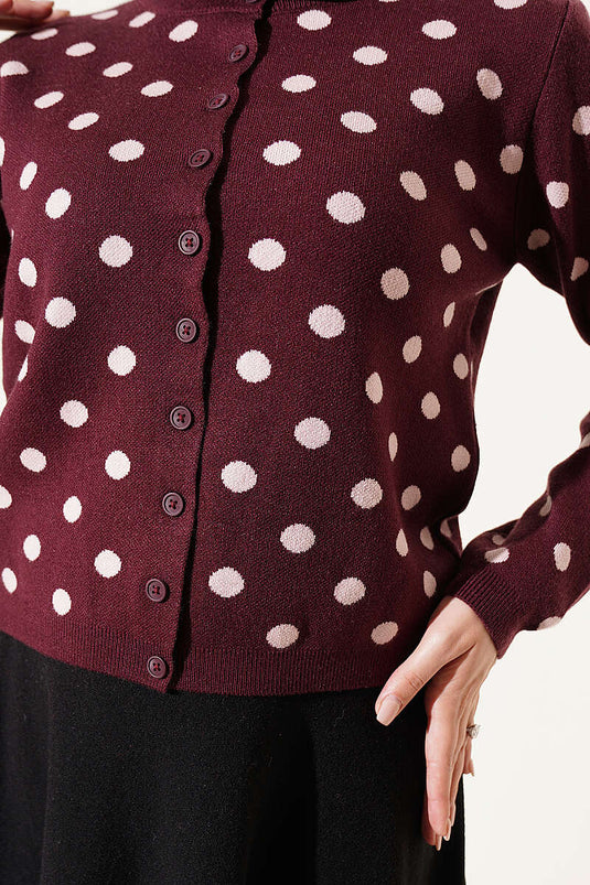 Chaqueta De Punto Estampada Burdeos