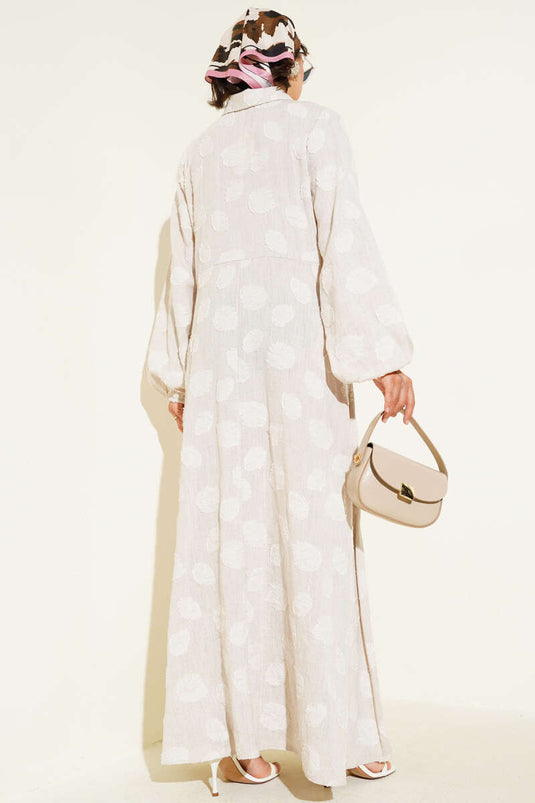 Robe à pois et demi-boutons beige