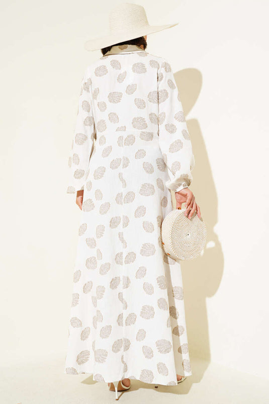 Robe Demi Boutons À Pois Ecru