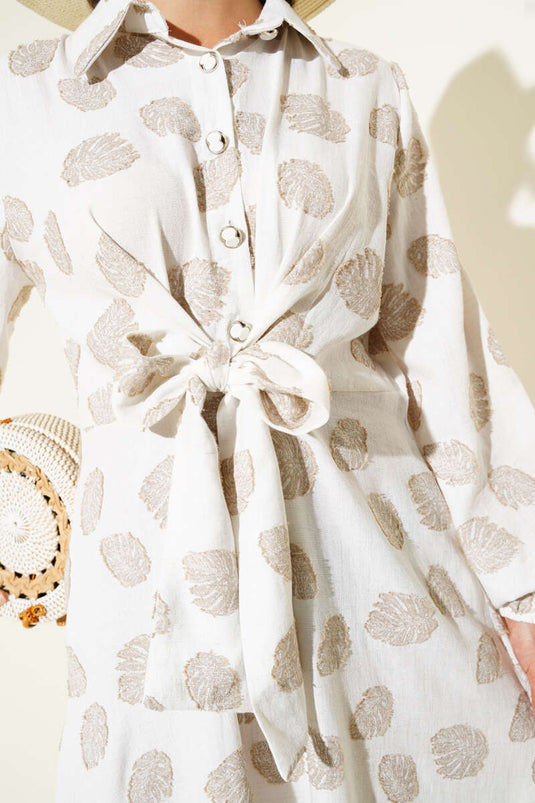 Robe Demi Boutons À Pois Ecru