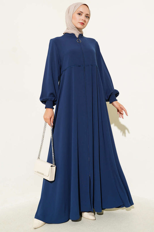 Bileği Gipeli Omuz Vatkalı Büyük Beden Ferace Indıgo