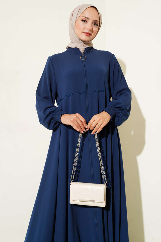 Bileği Gipeli Omuz Vatkalı Büyük Beden Ferace Indıgo