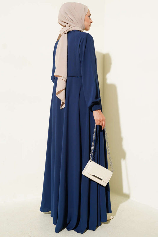 Bileği Gipeli Omuz Vatkalı Büyük Beden Ferace Indıgo