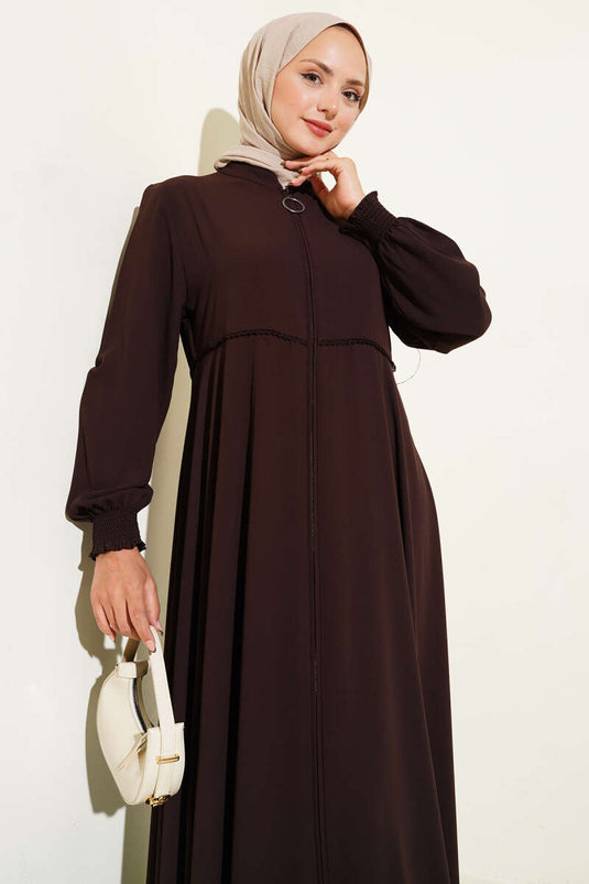 Bileği Gipeli Omuz Vatkalı Büyük Beden Ferace Kahve