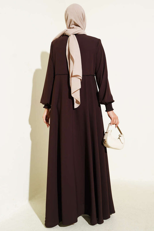 Bileği Gipeli Omuz Vatkalı Büyük Beden Ferace Kahve