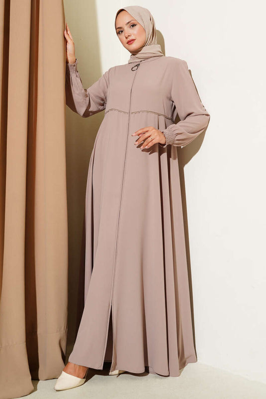 Abaya grande taille en vison avec poignets et épaulettes
