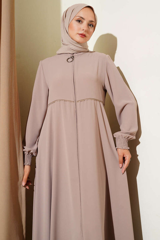 Bileği Gipeli Omuz Vatkalı Büyük Beden Ferace Vizon