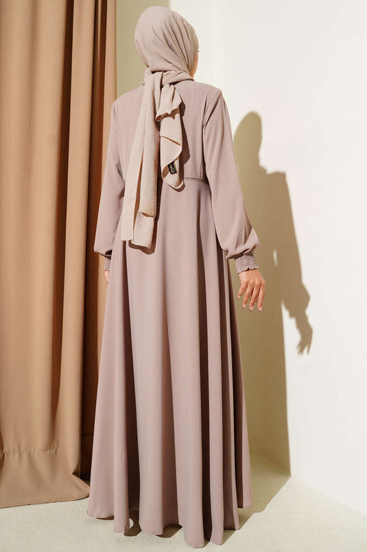 Bileği Gipeli Omuz Vatkalı Büyük Beden Ferace Vizon