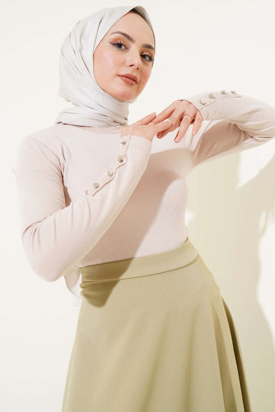 Beige Body with Metal Button on the Wrist