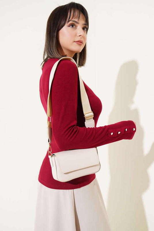 Burgundy Body with Metal Button on the Wrist