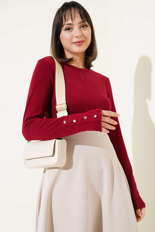 Burgundy Body with Metal Button on the Wrist