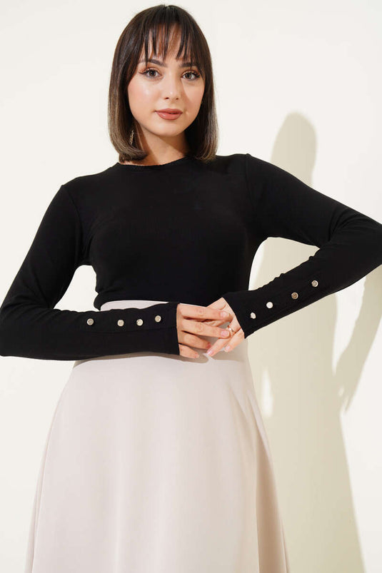 Bileği Metal Düğmeli Body Siyah