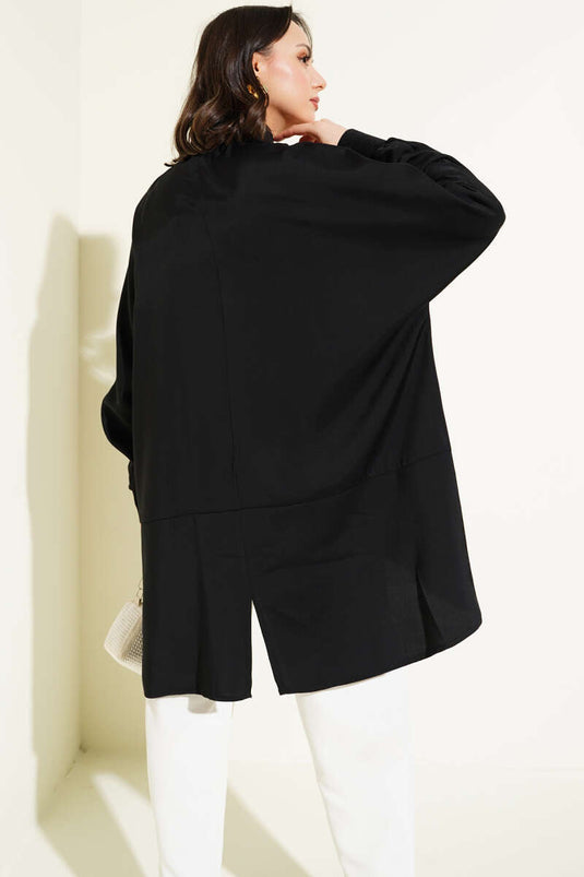 Oversized Shirt with Ribbed Cuffs Black