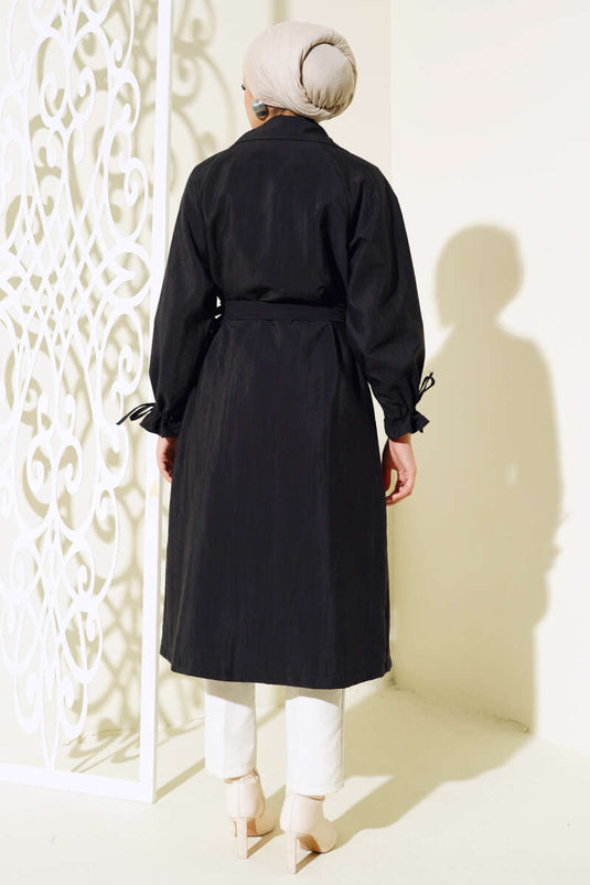 Trench-coat ceinturé à chevilles resserrées, noir