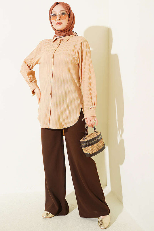 Camicia Beige Con Dettaglio Di Laccio Alla Caviglia