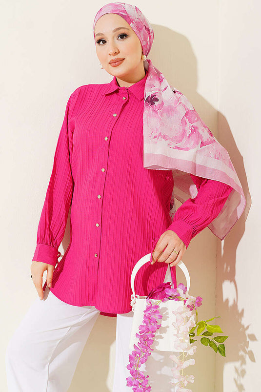 Camicia Fucsia Con Dettaglio Nastro Sul Polsino