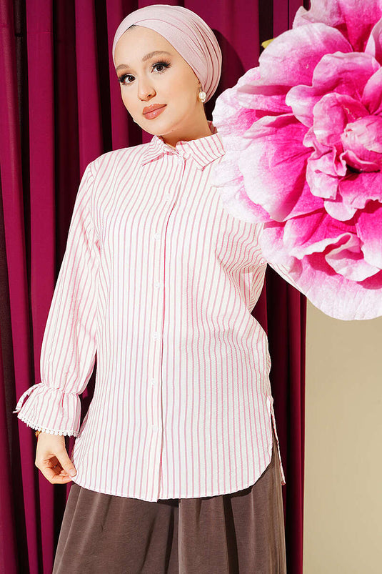 Striped Shirt With Ankle Tie In Pink