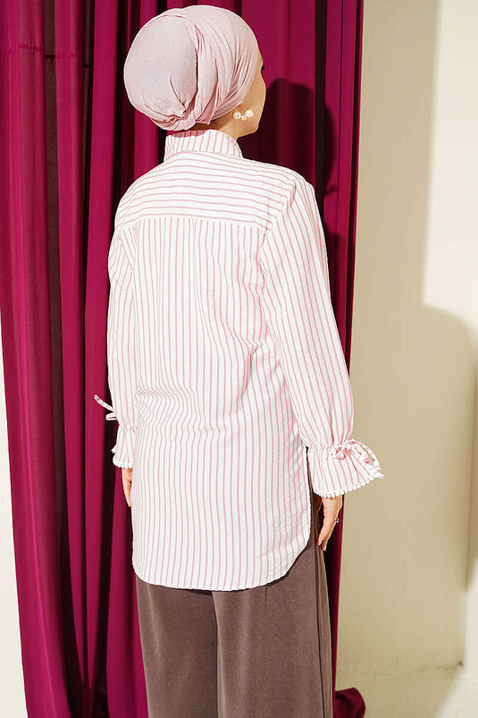 Striped Shirt With Ankle Tie In Pink