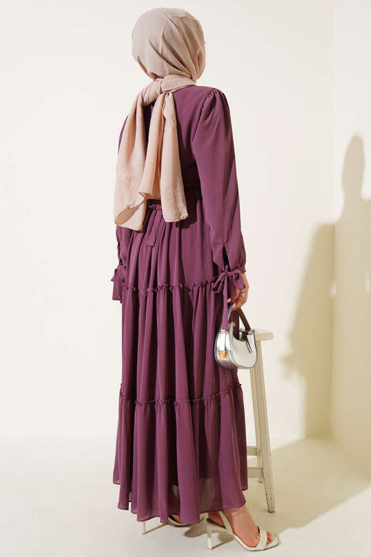 Bilek Bağlamalı Katlı Elbise Magenta