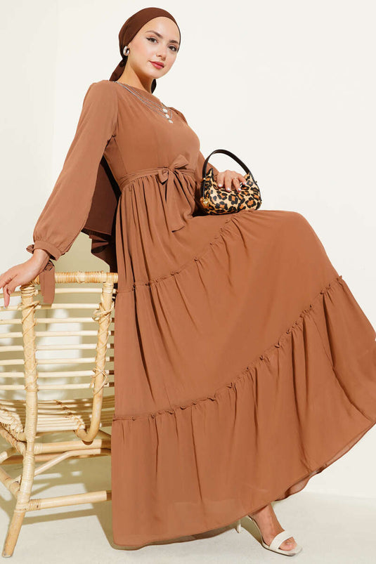 Ankle-Tie Layered Dress Cinnamon