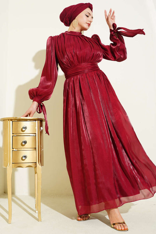 Robe de soirée bordeaux avec ceinture à nouer au poignet