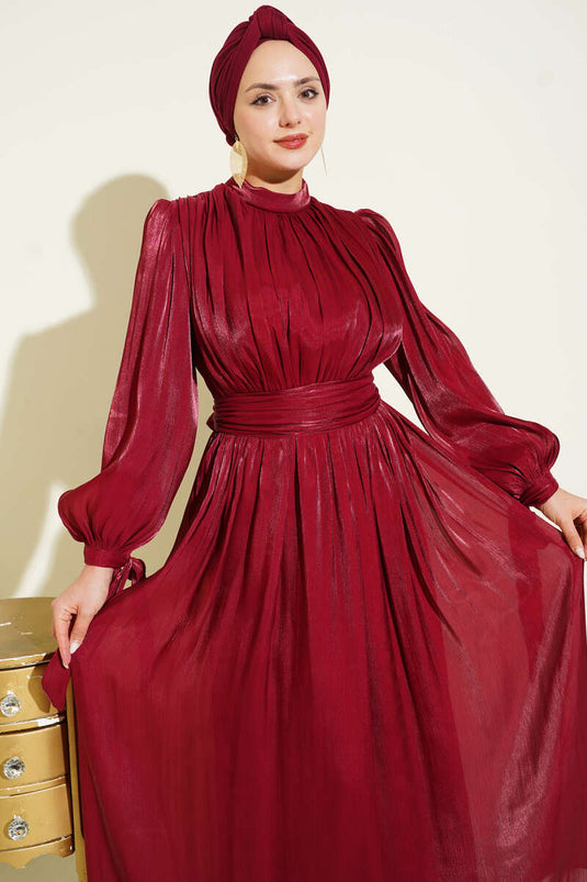 Robe de soirée bordeaux avec ceinture à nouer au poignet