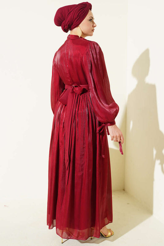 Robe de soirée bordeaux avec ceinture à nouer au poignet