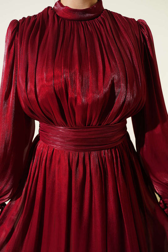 Robe de soirée bordeaux avec ceinture à nouer au poignet