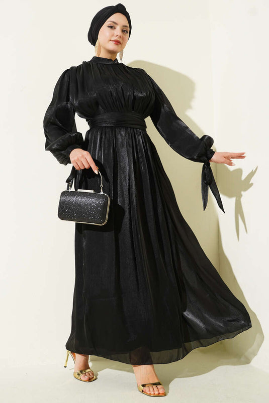 Abendkleid mit Gürtel zum Binden am Handgelenk Schwarz