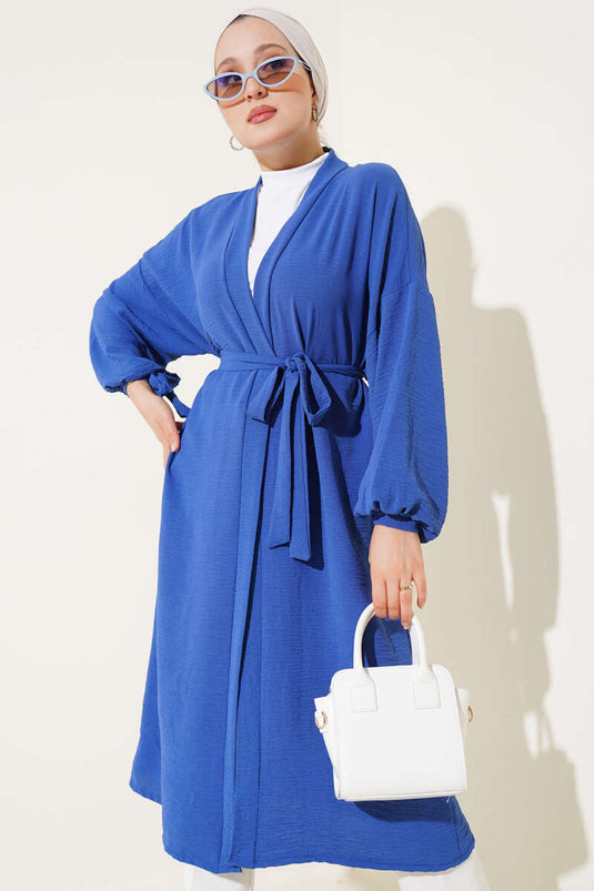 Langer Kimono mit Knöchelbändern, Indigo