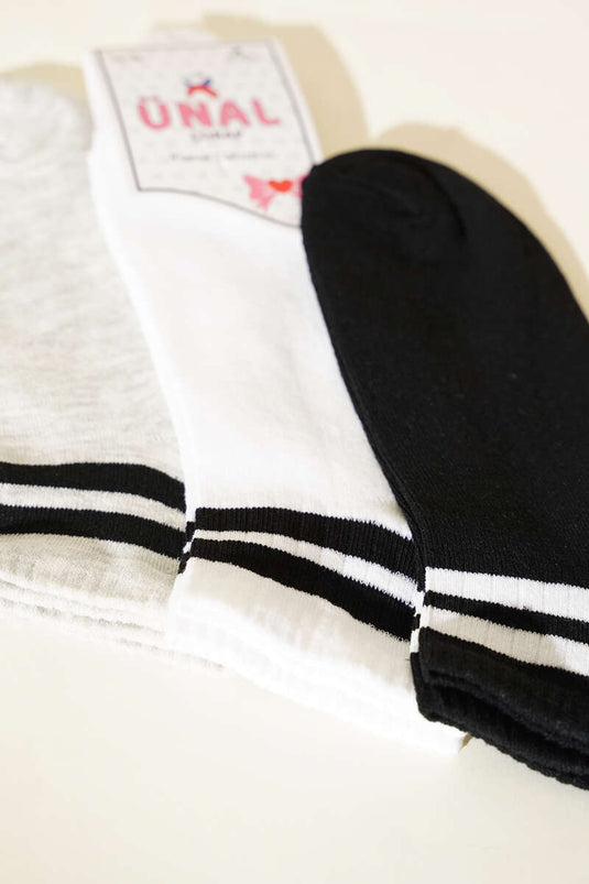 Knöchelgestreifte Dreierpackung Socken Sortiment 1