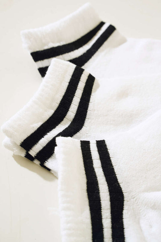 White Striped Three-Pair Socks