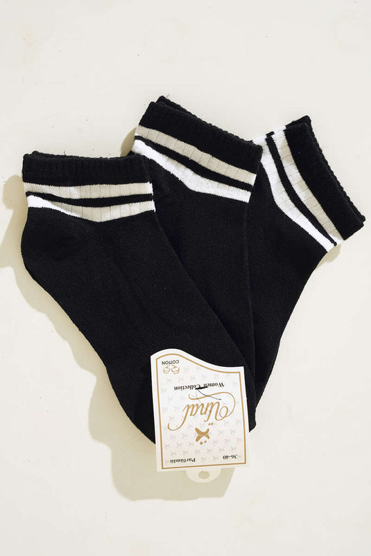 Ankle Striped Triple Socks Black