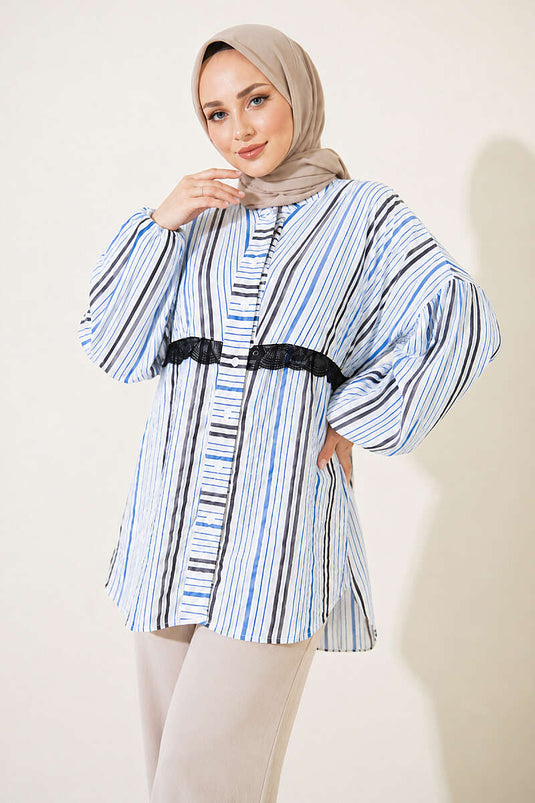 Chemise Rayée Avec Dentelle Aux Poignets