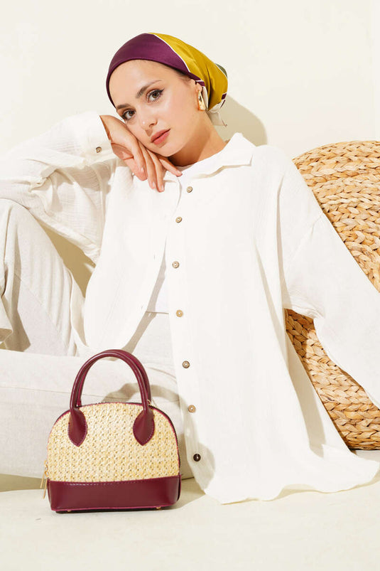 قميص أساسي بأزرار عند الكاحل باللون البيج