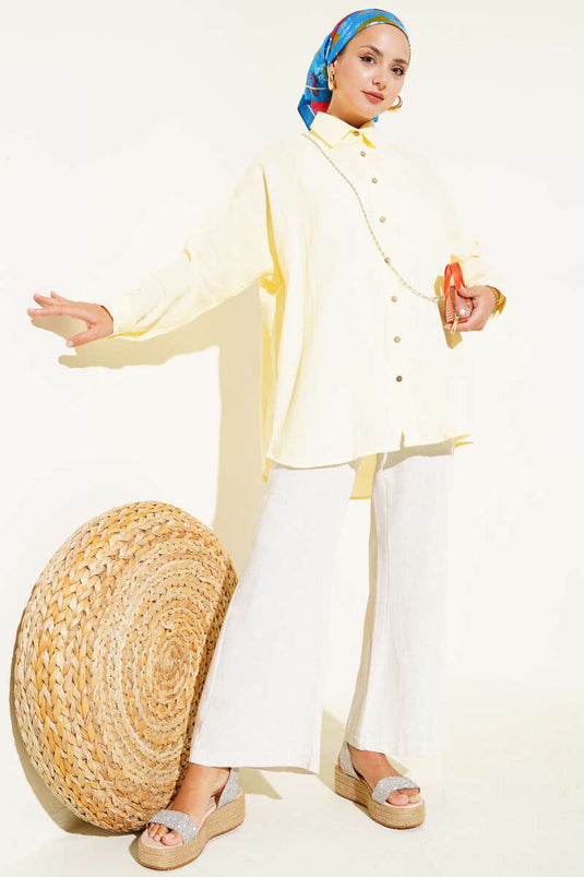 Chemise basique avec boutons aux chevilles en jaune