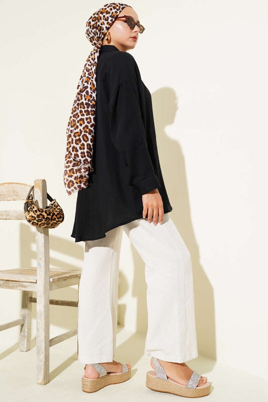 Bilek Düğmeli Basic Gömlek Siyah