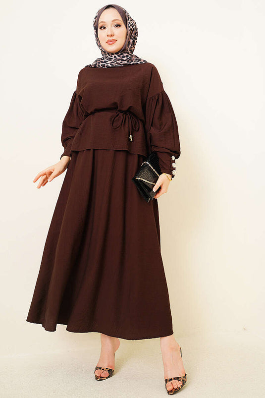 Ensemble Jupe Et Chemisier À Boutons Marron