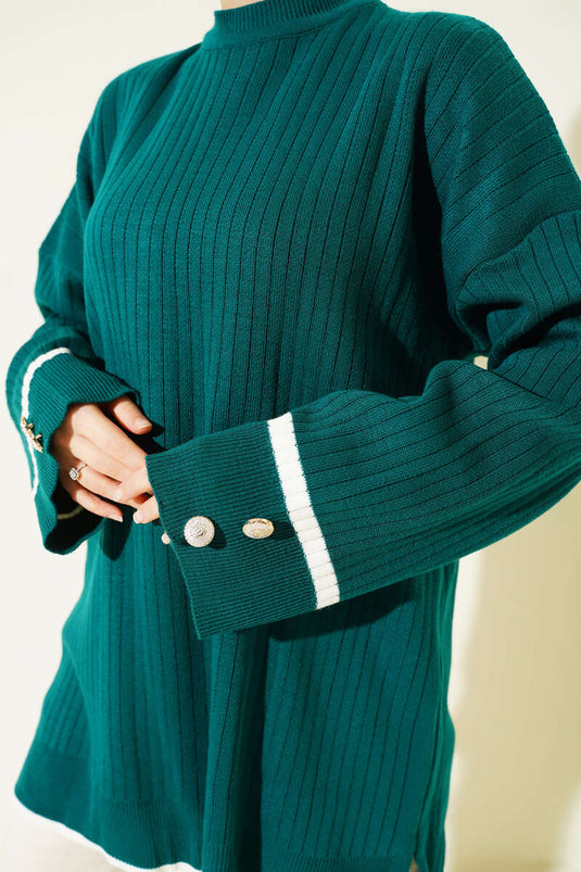 Gerippte Stricktunika mit Manschettenknöpfen, Marineblau