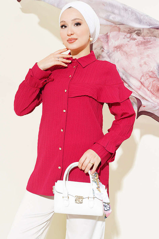 Camisa Burdeos Con Volantes En Las Mangas