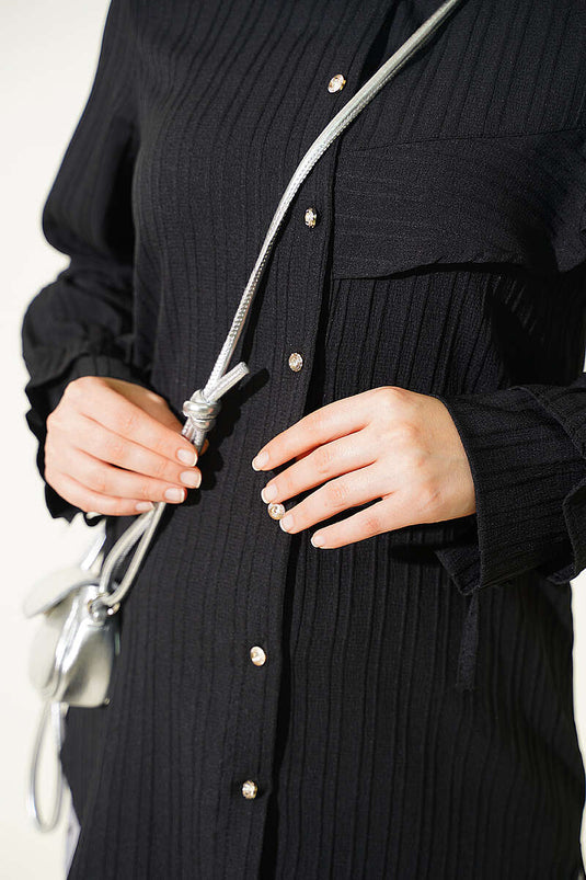 Zwarte Ruffle Mouw Shirt