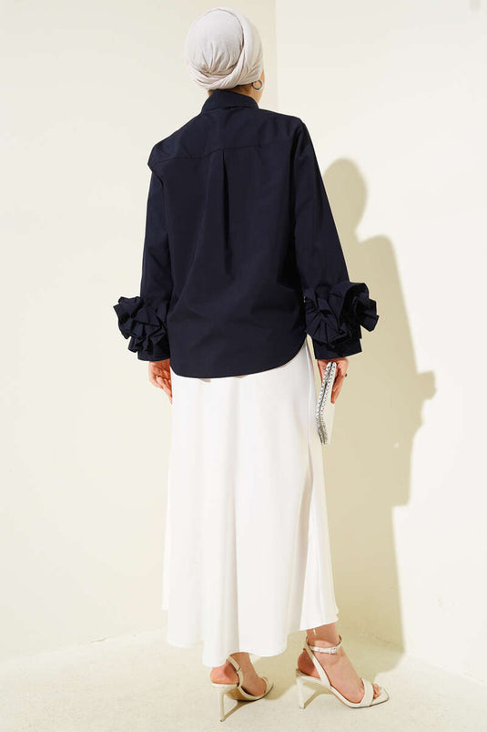 Short Shirt with Ankle Ruffle Navy Blue