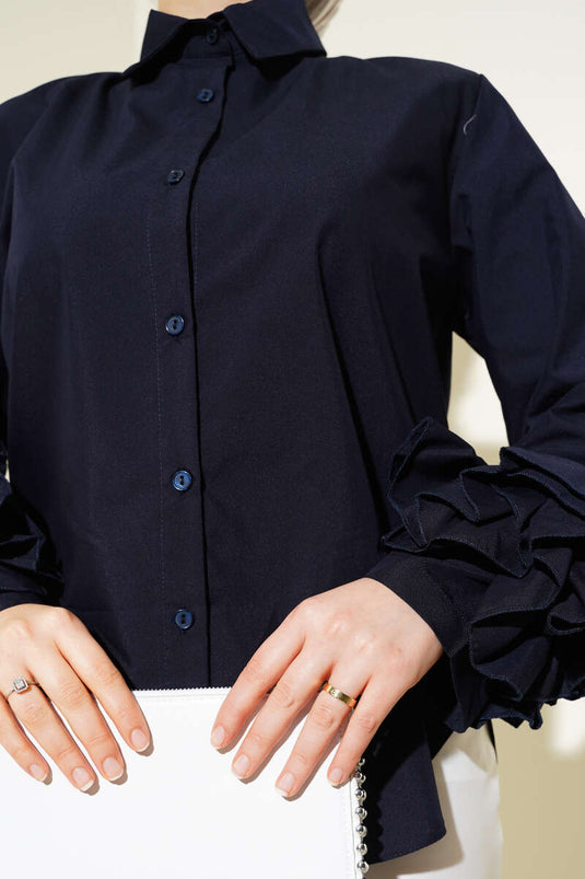 Short Shirt with Ankle Ruffle Navy Blue