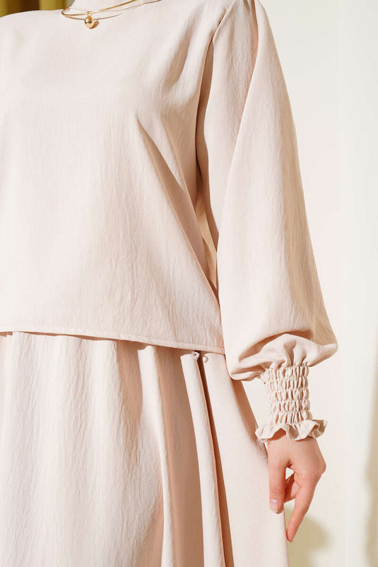 Two Piece Set with Ankle-Length Skirt and Beige