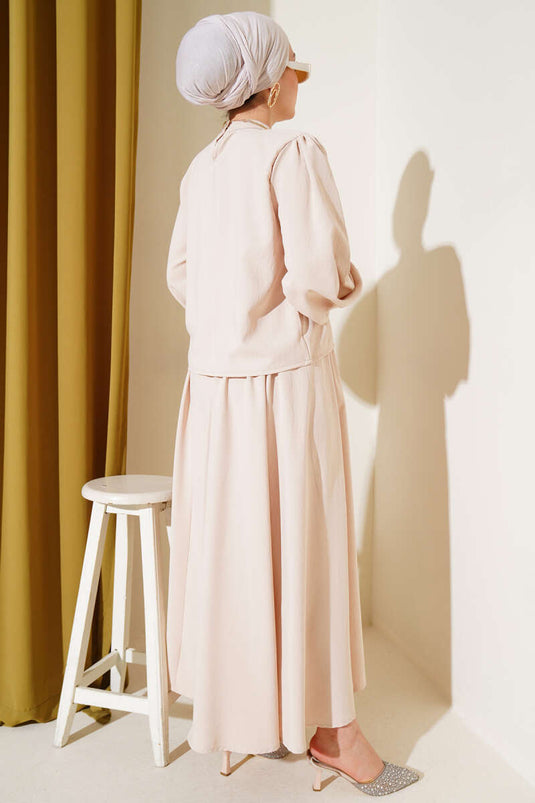 Two Piece Set with Ankle-Length Skirt and Beige